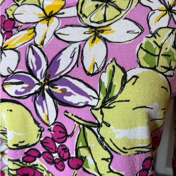 Joseph A Sweater in Pink Purple Yellow Three Quarter Sleeve Sweater Size Large - Picture 2 of 5